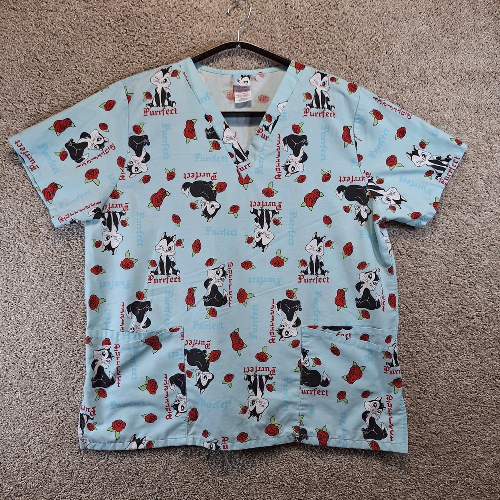 Warner Bros Scrub Top Women XL Light‎ Aqua Purrfect Penelope Pussycat Y2K Retro
